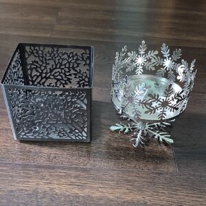 Pair of BBW 3 Wick Candle Holders, Silver And Bronze